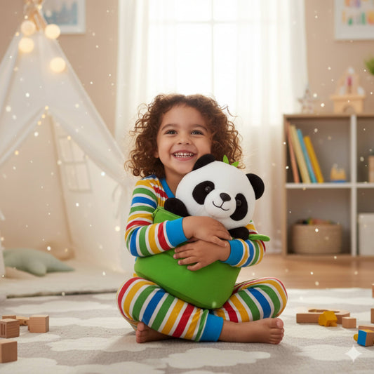 Adorable Panda in Bamboo Case Plush Animal Soft Toy for Babies and Kids (28cm) - 2-in-1 Soft Stuffed Animal & Storage Bag | BabyOuts