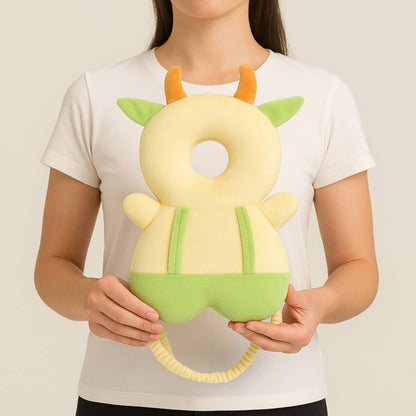 Yellow And Light Green Cow Infant Head Protector Backpack for Baby | Cream Anti-Fall Safety Cushion for Crawling | BabyOuts