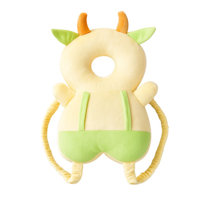 Yellow And Light Green Cow Infant Head Protector Backpack for Baby | Cream Anti-Fall Safety Cushion for Crawling | BabyOuts