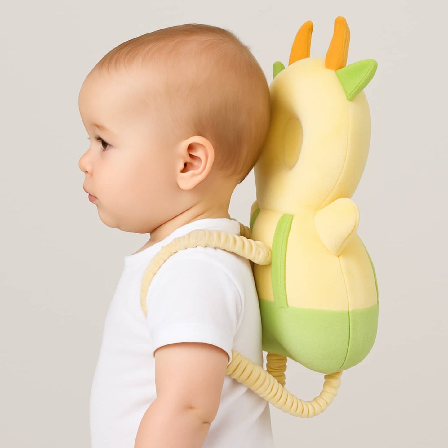 Yellow And Light Green Cow Infant Head Protector Backpack for Baby | Cream Anti-Fall Safety Cushion for Crawling | BabyOuts
