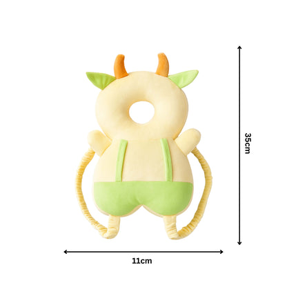 Yellow And Light Green Cow Infant Head Protector Backpack for Baby | Cream Anti-Fall Safety Cushion for Crawling | BabyOuts
