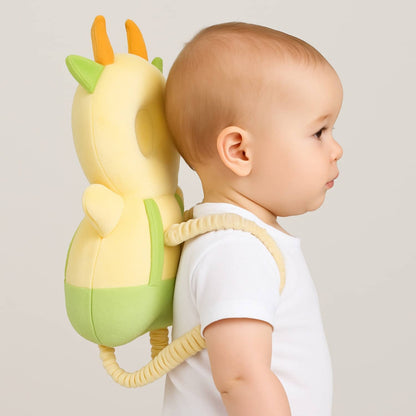 Yellow And Light Green Cow Infant Head Protector Backpack for Baby | Cream Anti-Fall Safety Cushion for Crawling | BabyOuts