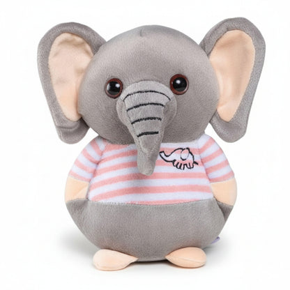 Grey Elephant Plush Animal Soft Toys in Striped Shirt for Kids | Soft Baby Stuffed Animal Soft Toy | BabyOuts