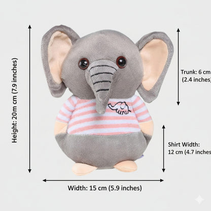 Grey Elephant Plush Animal Soft Toys in Striped Shirt for Kids | Soft Baby Stuffed Animal Soft Toy | BabyOuts