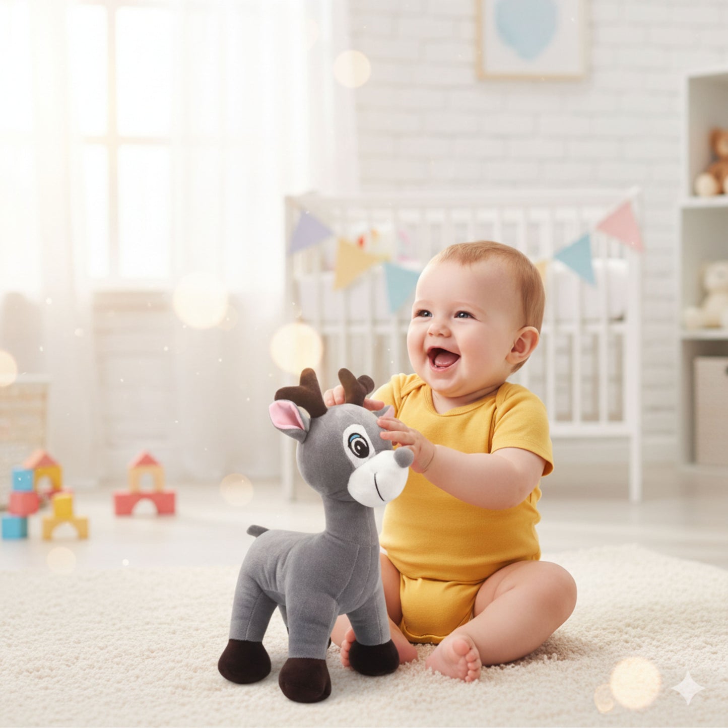 Cute Grey Reindeer Plush Animal Soft Toys for Baby and Kids (30 CM) | BabyOuts