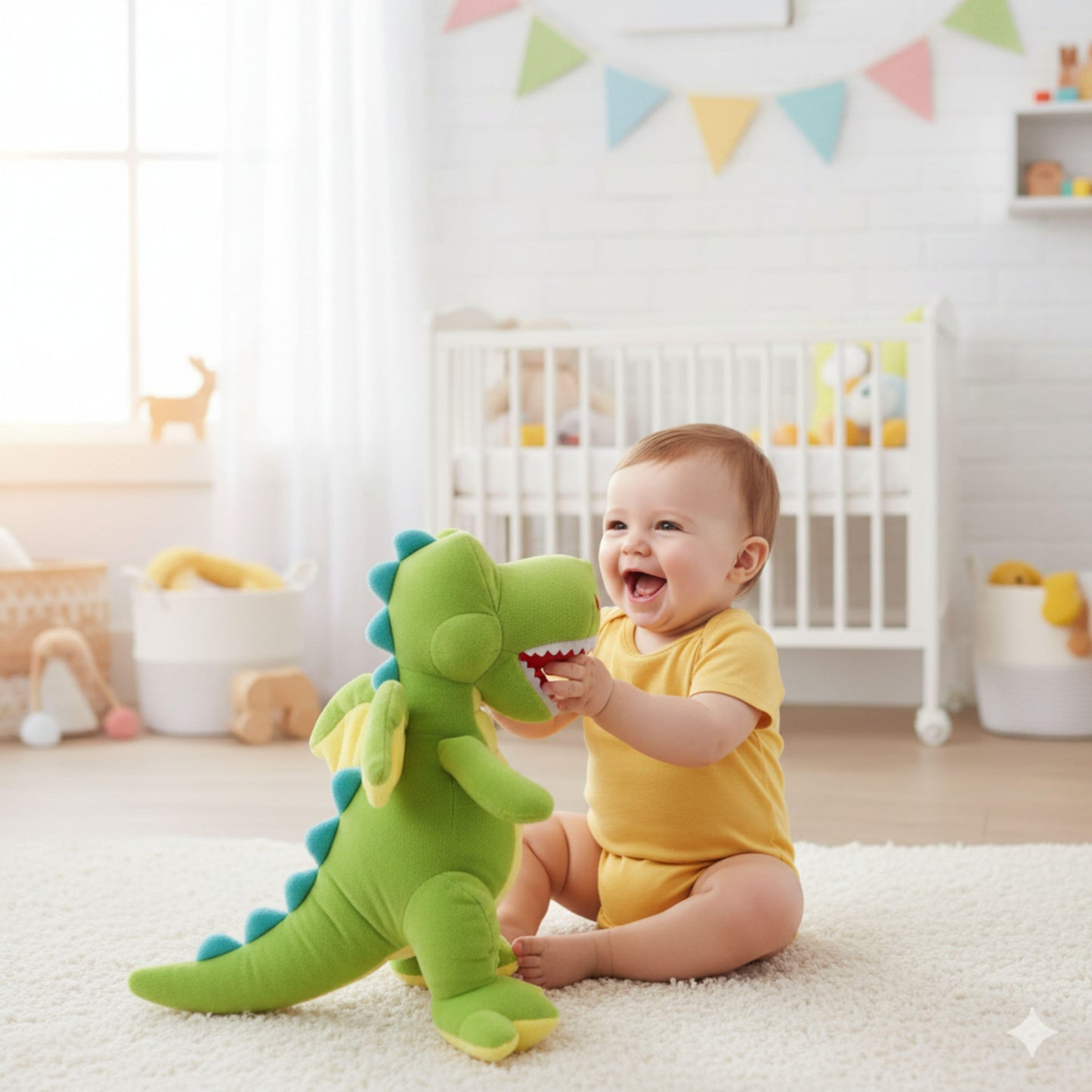 Green Dragon Plush Animal Soft Toys for Kids | Soft Stuffed Dinosaur Puppet for Imaginative Play | BabyOuts