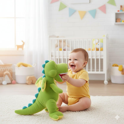 Green Dragon Plush Animal Soft Toys for Kids | Soft Stuffed Dinosaur Puppet for Imaginative Play | BabyOuts