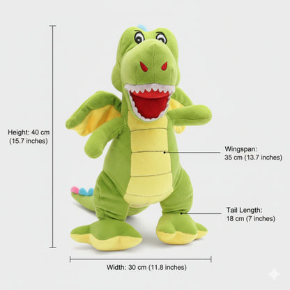 Green Dragon Plush Animal Soft Toys for Kids | Soft Stuffed Dinosaur Puppet for Imaginative Play | BabyOuts