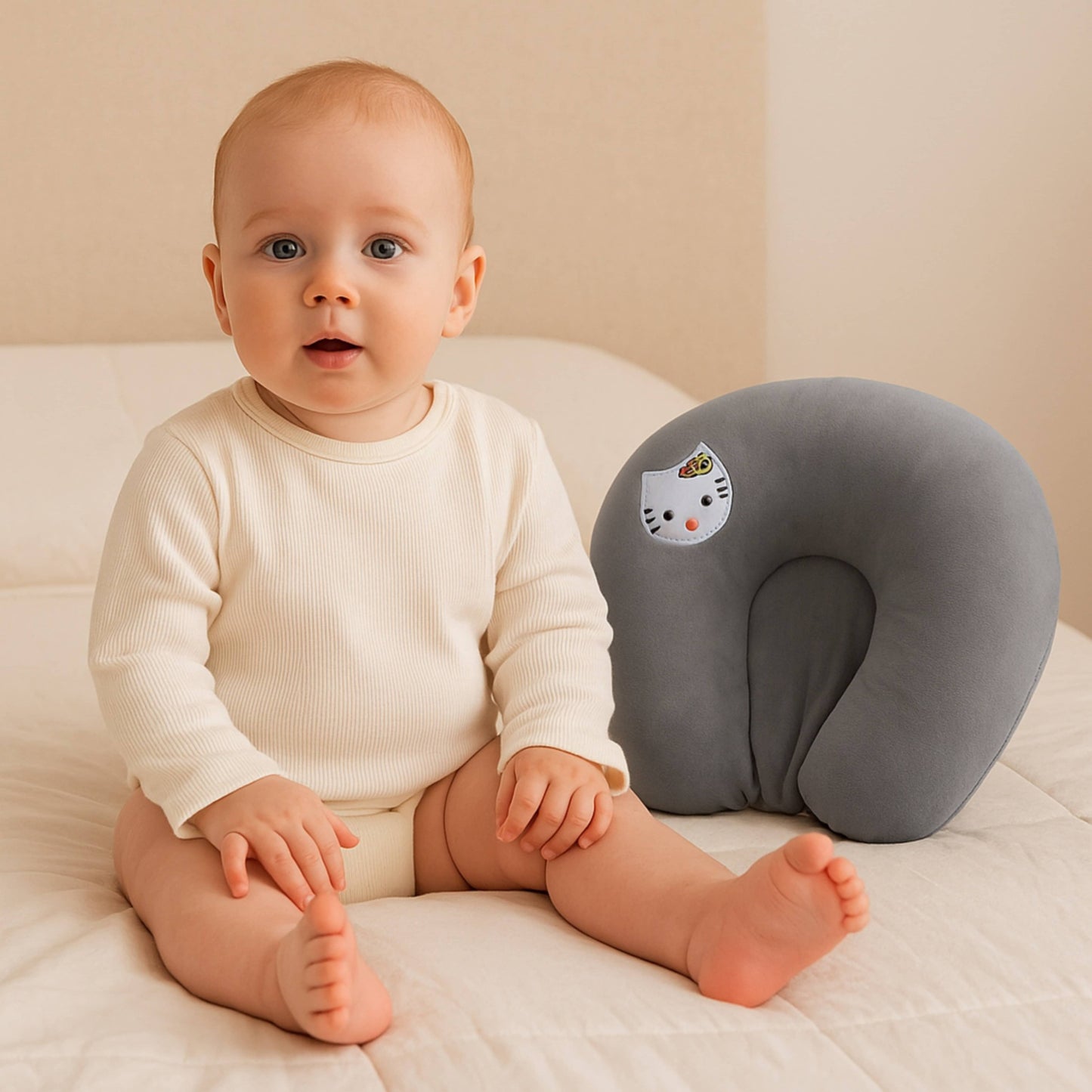 Grey Kittie Baby Neck Pillow for Kids And Toddlers | BabyOuts