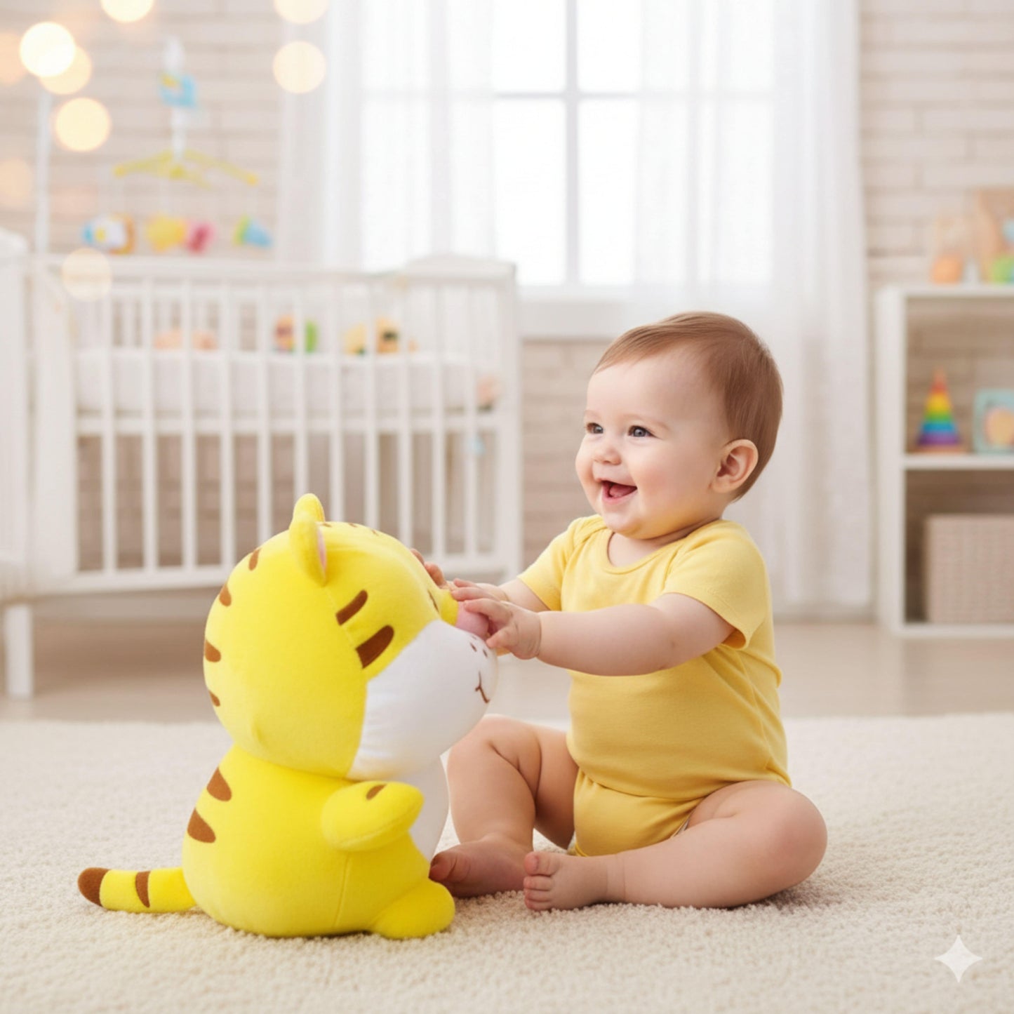 Sunny Yellow Tiger Plush Animal Soft Toys for Baby and Kids (30cm) | BabyOuts