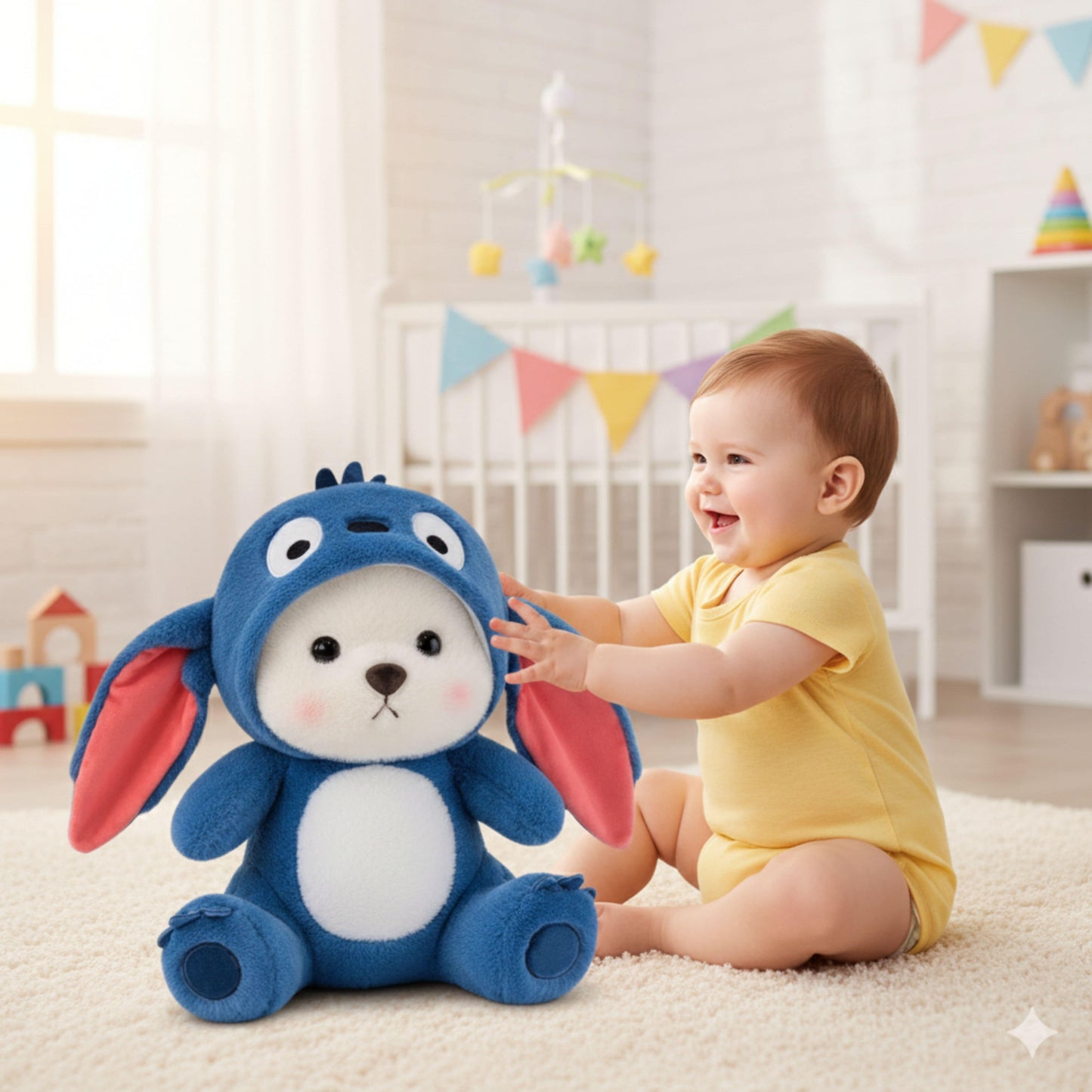 Teddy Bear in Blue Bunny Costume Plush Animal Soft Toys for Baby and Kids | Cute Animal Stuffed Doll for Baby Gift | BabyOuts